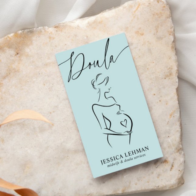 Carte De Visite Boho Pregnant Lady Line Art Doula Midwife QRCODE  (Créateur téléchargé)