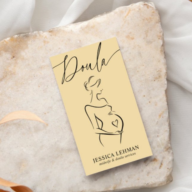 Carte De Visite Boho Pregnant Lady Line Art Doula Midwife QRCODE (Créateur téléchargé)