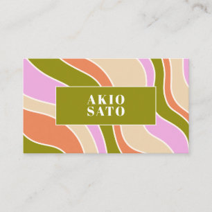 Carte De Visite Boho Retro Abstrait Wavy Lines Rose Green