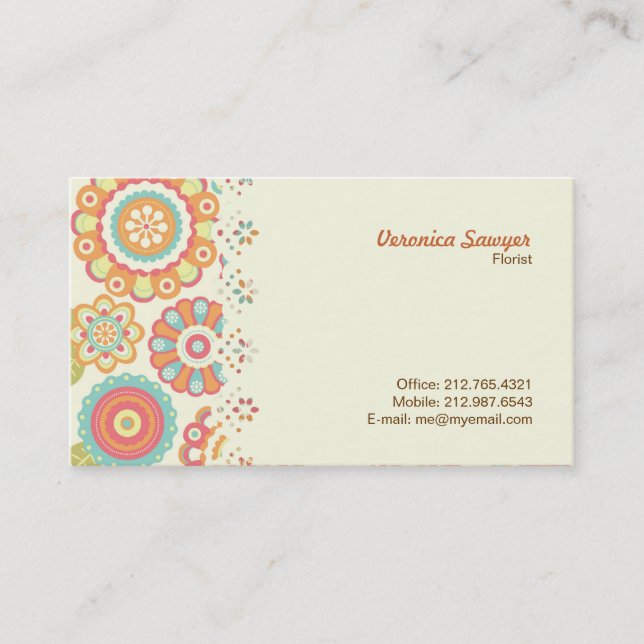 Carte De Visite Boho Retro Fleurs funky Motif Floral (Crème) (Devant)