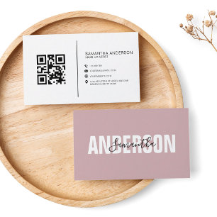 Carte De Visite Boho rose minimaliste QR Code moderne professionne