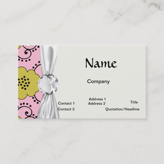 Carte De Visite boho shabby chic damask vert rose floral (Devant)