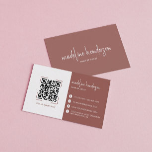 Carte De Visite Boho Terracotta Calligraphie Script QR Code