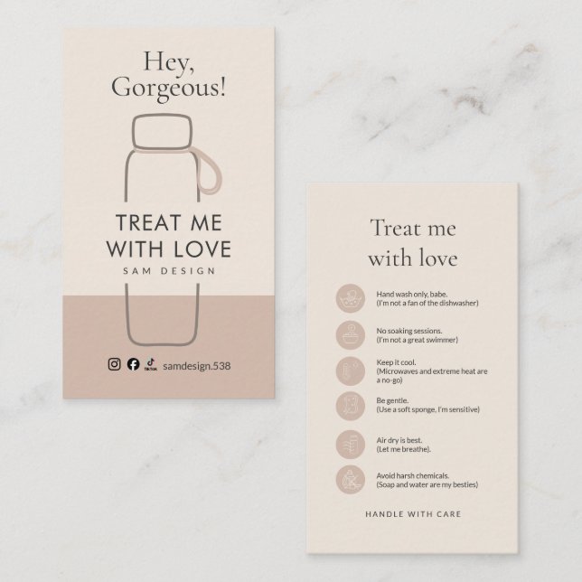 Carte De Visite Boho Tumbler Care Card Social Media Handle (Devant / Derrière)