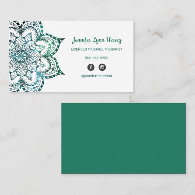 Carte De Visite Boho Turquoise Mandala LMT (Devant / Derrière)