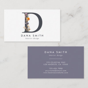 Carte De Visite Boho Wildflower Monogramme initial D