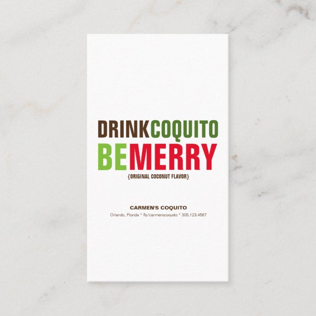 Carte de visite Boire Coquito Soyez Joyeux (Devant)