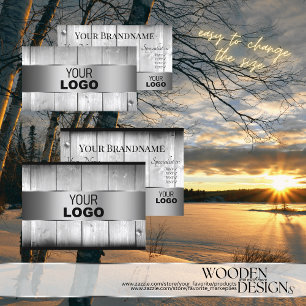 Carte De Visite Bois blanc Bois gris Logo Bois gris Décor Argent