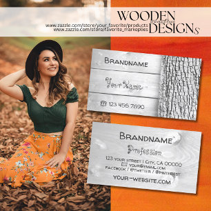 Carte De Visite Bois blanc planches en bois écorce d'arbre rustiqu