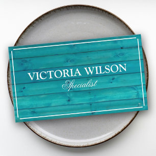 Carte De Visite Bois chic bleu turquoise et blanc