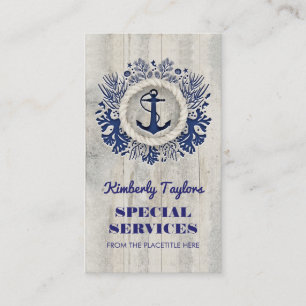 Carte De Visite Bois de flottage rustique d'Ancre nautique de