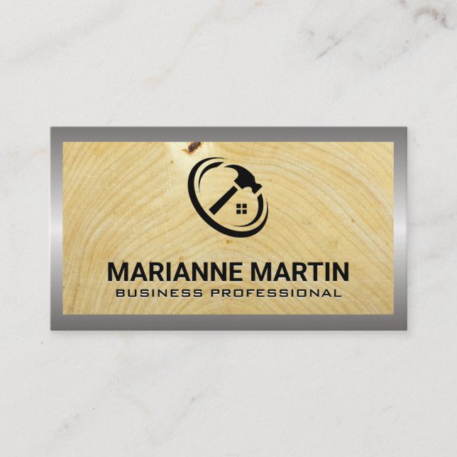Carte De Visite Bois et Métal | Logo de marteau de maison (Devant)