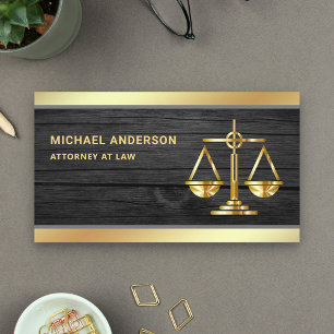 Carte De Visite Bois Gris Foncé Balance de Justice en Or Avocat Ju