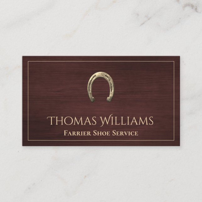 Carte De Visite Bois Horseshoe Equestrian Horse Farrier Service (Devant)