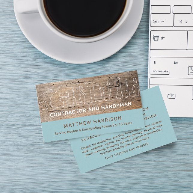 Carte De Visite Bois Outils de Manoeuvre de Construction Rustique (Rustic Construction Handyman Tools Wood Business Card)