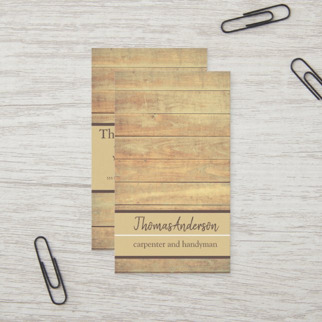 Carte De Visite Bois professionnel grain de bois vieilli minimalis (Devant/Arrière en situation)