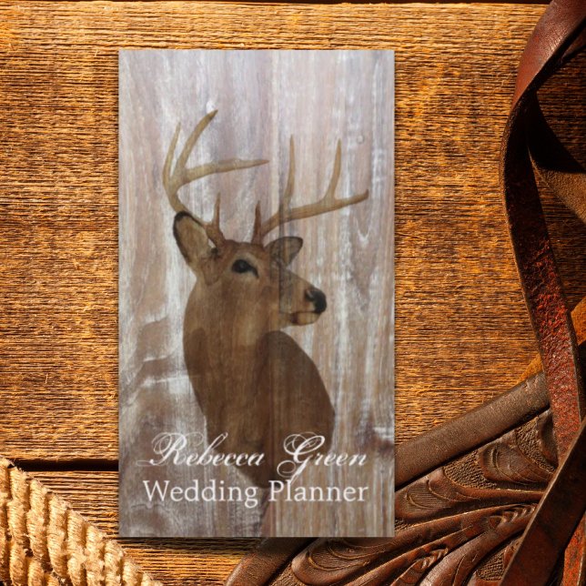 Carte De Visite bois rustique de l'ouest (rustic western country wood grain deer business card)
