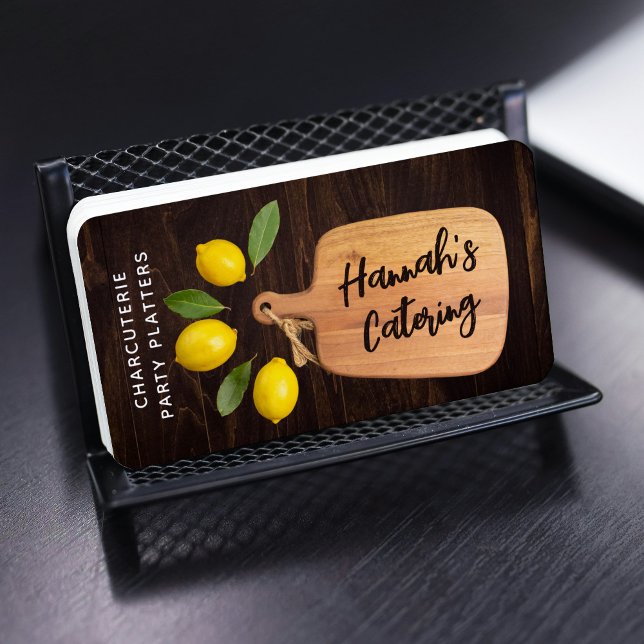 Carte De Visite Bois rustique Découpe Citrus Cuisine Script (Créateur téléchargé)