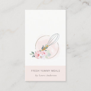 Carte De Visite Bois Whisk Blush Aquarelle Floral Chef Logo