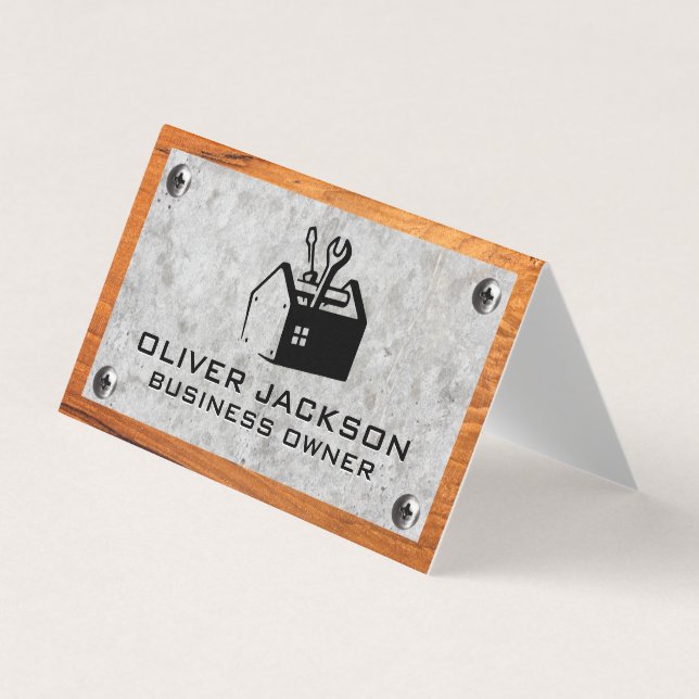 Carte De Visite Boîte à outils | Bois de béton et vis métalliques (Devant)