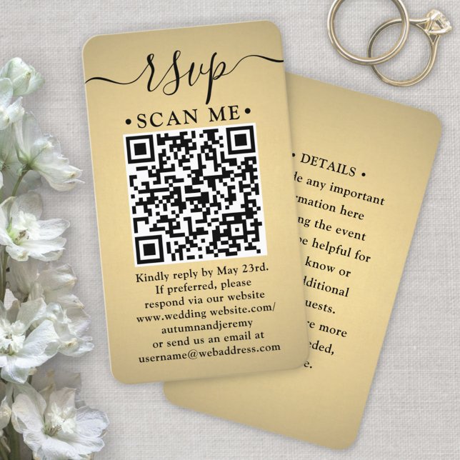 Carte De Visite Boîtier 100 Pack QR RSVP Mariage Faux Gold (Créateur téléchargé)