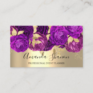 Carte De Visite Boîtier de logos violet Gold Flowers Planificateur
