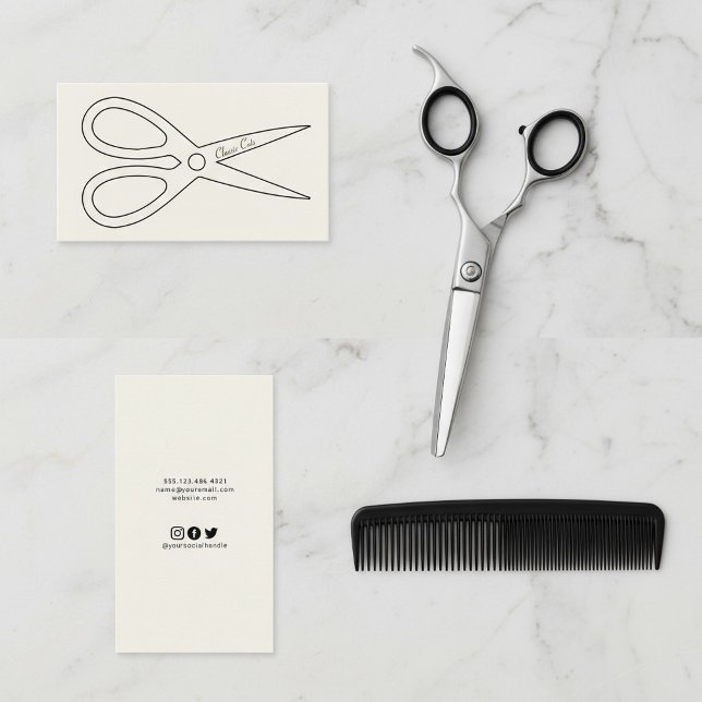 Carte De Visite Boîtier de stylos avec ciseaux noir logo contour (Mens barber with scissors black outline logo business card.)