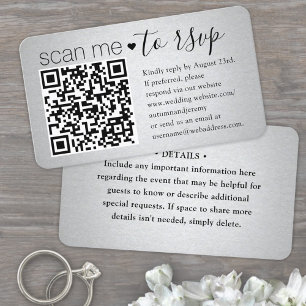 Carte De Visite Boîtier en argent 100 pack Scan Me QR RSVP Faux