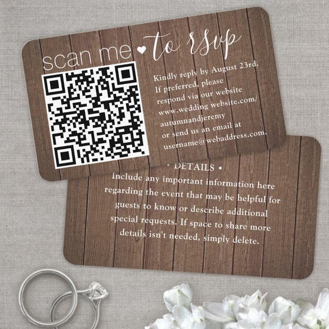 Carte De Visite Boîtier en bois de Faux Brown QR RSVP 100 Pack Sca (Créateur téléchargé)
