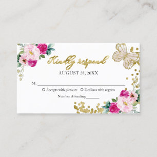 Carte De Visite Boîtier RSVP Sweet 16 à papillon rose chaud