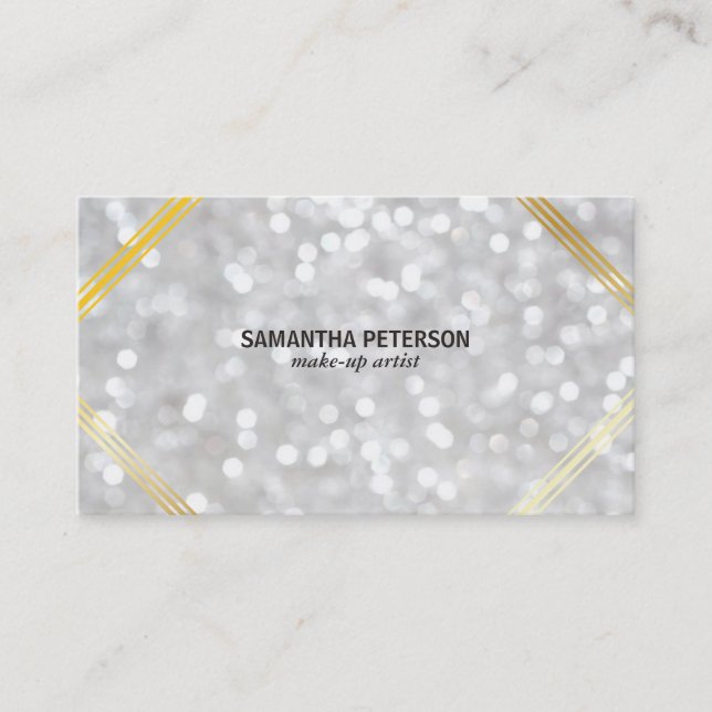 Carte De Visite Bokeh blanc accents dorés (Devant)