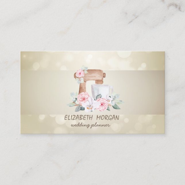 Carte De Visite Bokeh élégant, fleurs rayées, mélange (Devant)