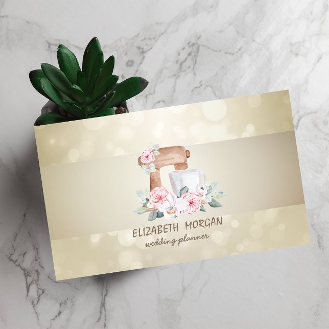 Carte De Visite Bokeh élégant, fleurs rayées, mélange (Créateur téléchargé)