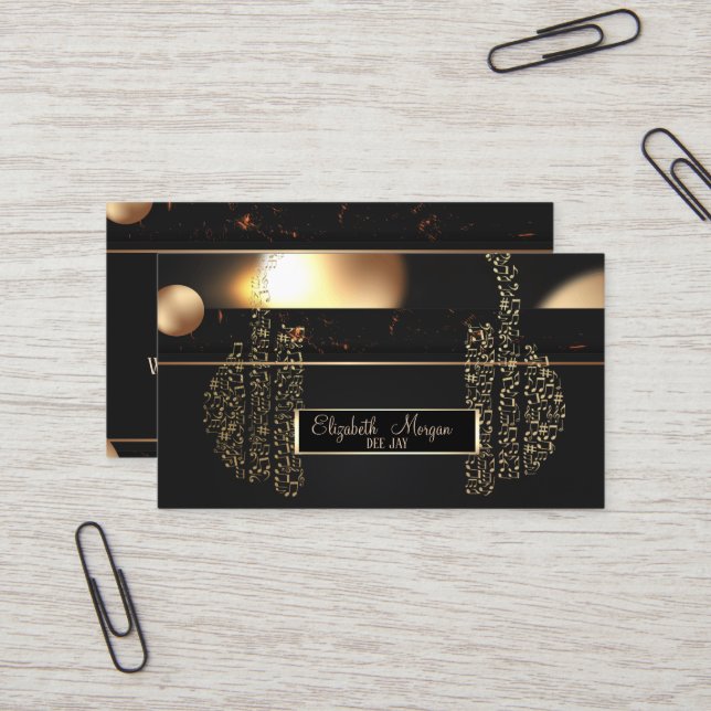 Carte De Visite Bokeh élégant, notes de musique casque audio (Devant/Arrière en situation)