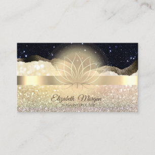 Carte De Visite Bokeh élégant or, lotus noir pailleté Yoga