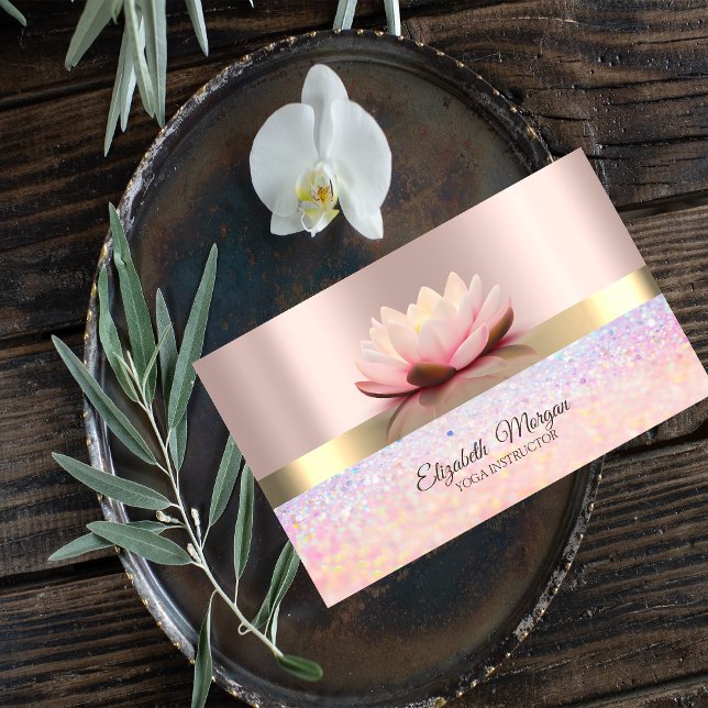 Carte De Visite Bokeh élégant rayure dorée, lotus or rose (Créateur téléchargé)