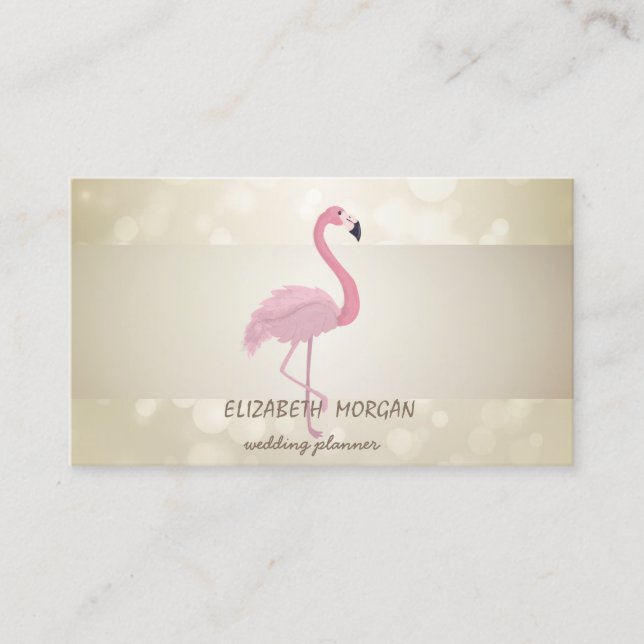 Carte De Visite Bokeh élégant, rayure, flamant rose (Devant)