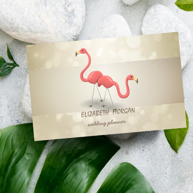 Carte De Visite Bokeh Professionnel Élégant, Rayure, Flamant Rose (Créateur téléchargé)