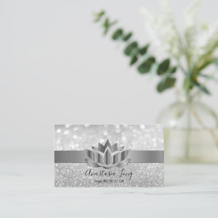 Carte De Visite Bokeh Silver, Lotus Flower Yoga Instructeur Busine