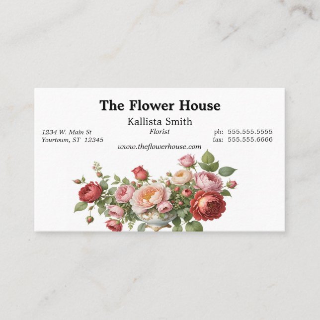 Carte De Visite Bol de Rose Florist Flower Designer Grower (Devant)