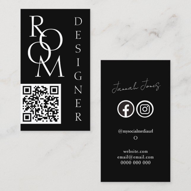 Carte De Visite Bold Black and White Minimalist QR Code (Devant / Derrière)