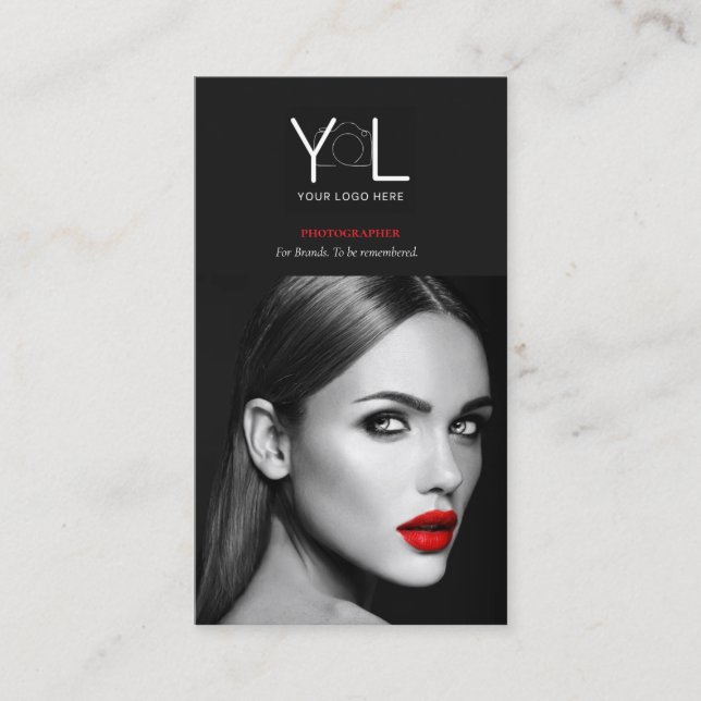 Carte De Visite Bold Black Photographer code QR Social Media Photo (Devant)