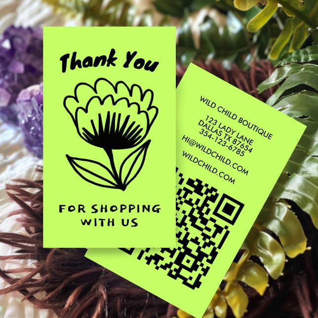 Carte De Visite BOLD BLOOM ORDER MERCI minimum Floral QR code (BOLD BLOOM ORDER THANK YOU Minimal Floral Lime Green QR code Business Card
)