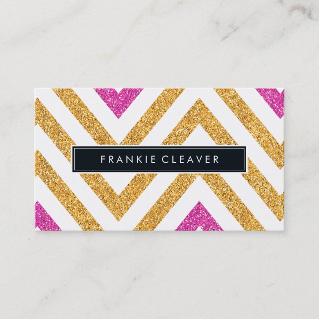 Carte De Visite BOLD CHEVRON MOTIF tendance parties scintillant or (Devant)