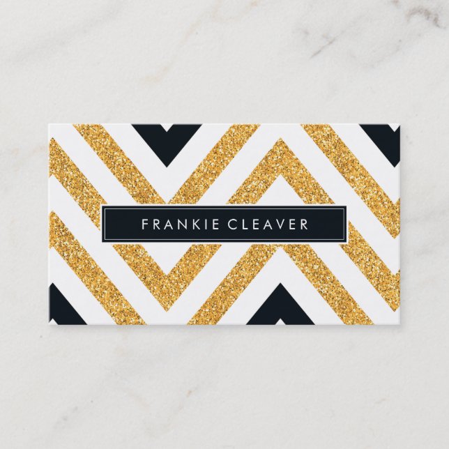 Carte De Visite BOLD CHEVRON MOTIF tendance parties scintillant or (Devant)
