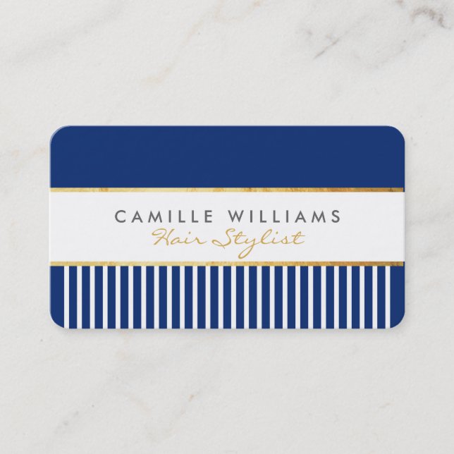 Carte De Visite BOLD design moderne peigne design or bleu foncé (Devant)