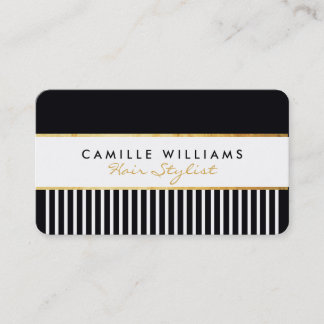 Carte De Visite BOLD design moderne peigne design or noir blanc