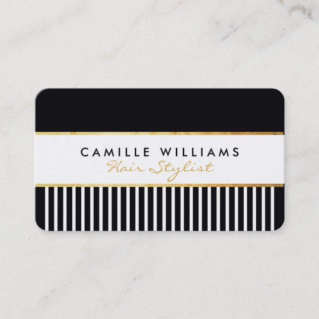 Carte De Visite BOLD design moderne peigne design or noir blanc (Devant)