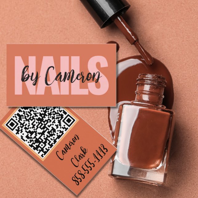 Carte De Visite Bold Nail Artist Burnt Orange Background Script  (Créateur téléchargé)