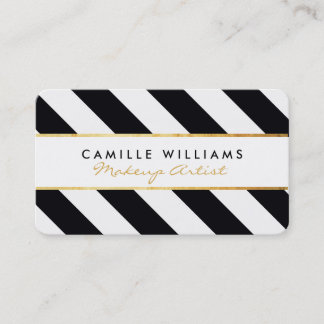 Carte De Visite BOLD or moderne bande bande motif noir blanc blanc